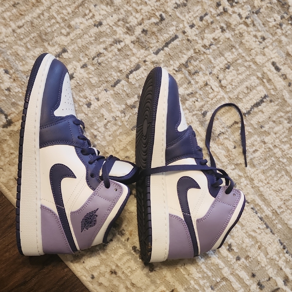 Purple and White High-Top Sneakers - Jordans